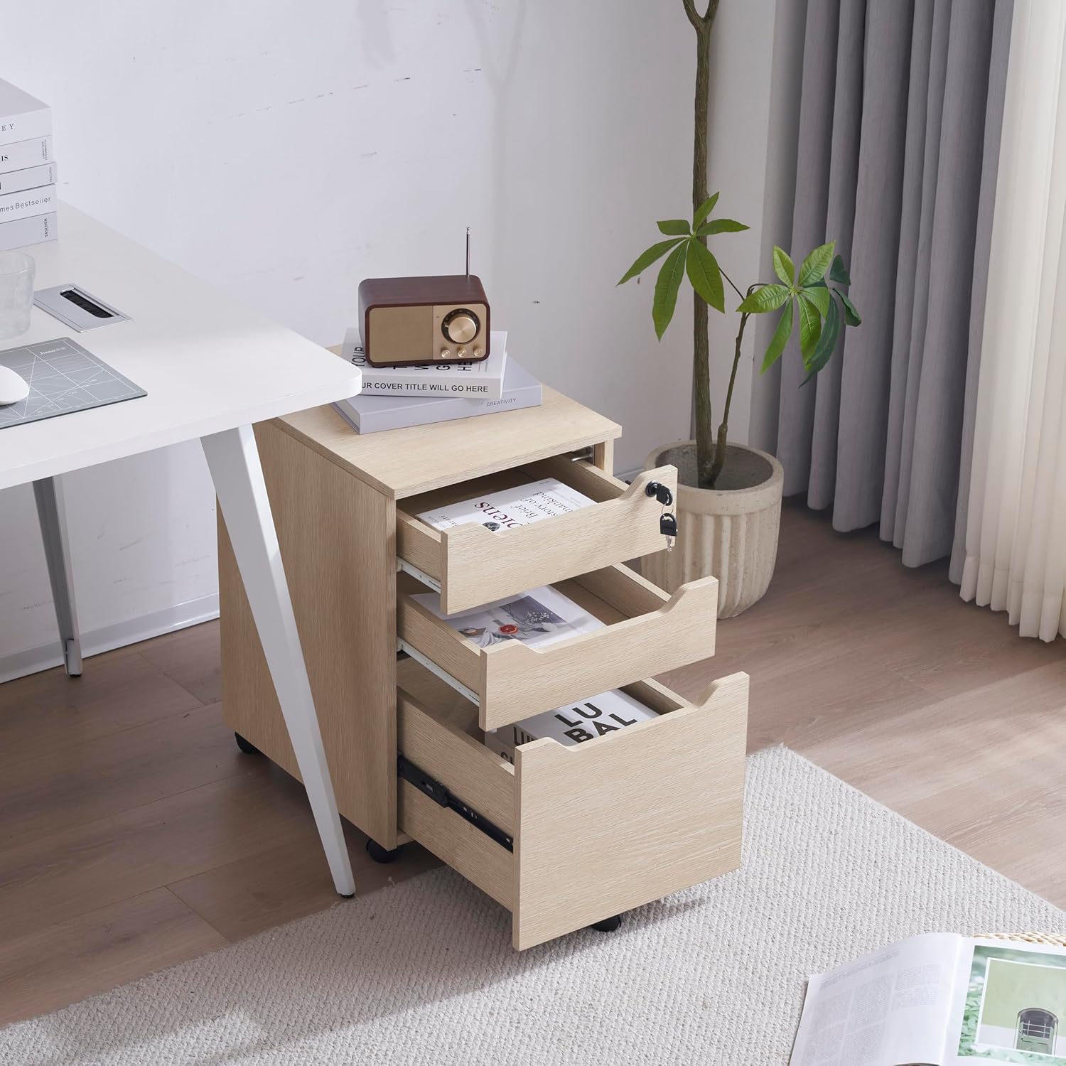 デスクワゴン サイドワゴン ラック 鍵付き キャスター付き 脇机